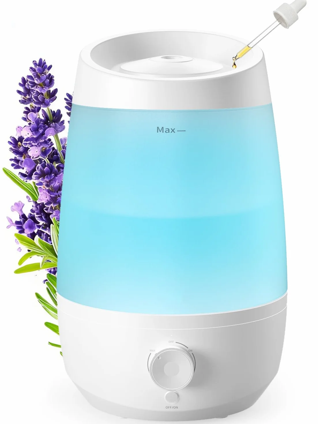 AROEVE Umidificatore Ambiente, 2,5L Umidificatore, 250 ml/h, 25H Diffusore di Oli Essenziali, Spegnimento Automatico, 25 dB Silenzioso per Neonati e Piante, Bianco