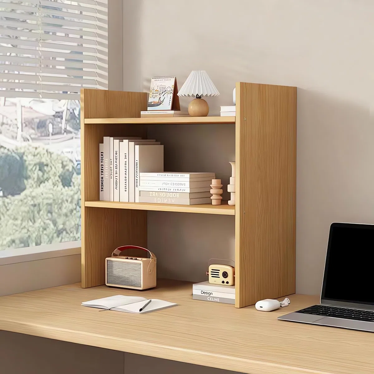 AUSHOPLAH Moderna libreria in legno, 42 x 40 x 15 cm, 2 ripiani, per scrivania, ufficio, studio, E219 (legno)