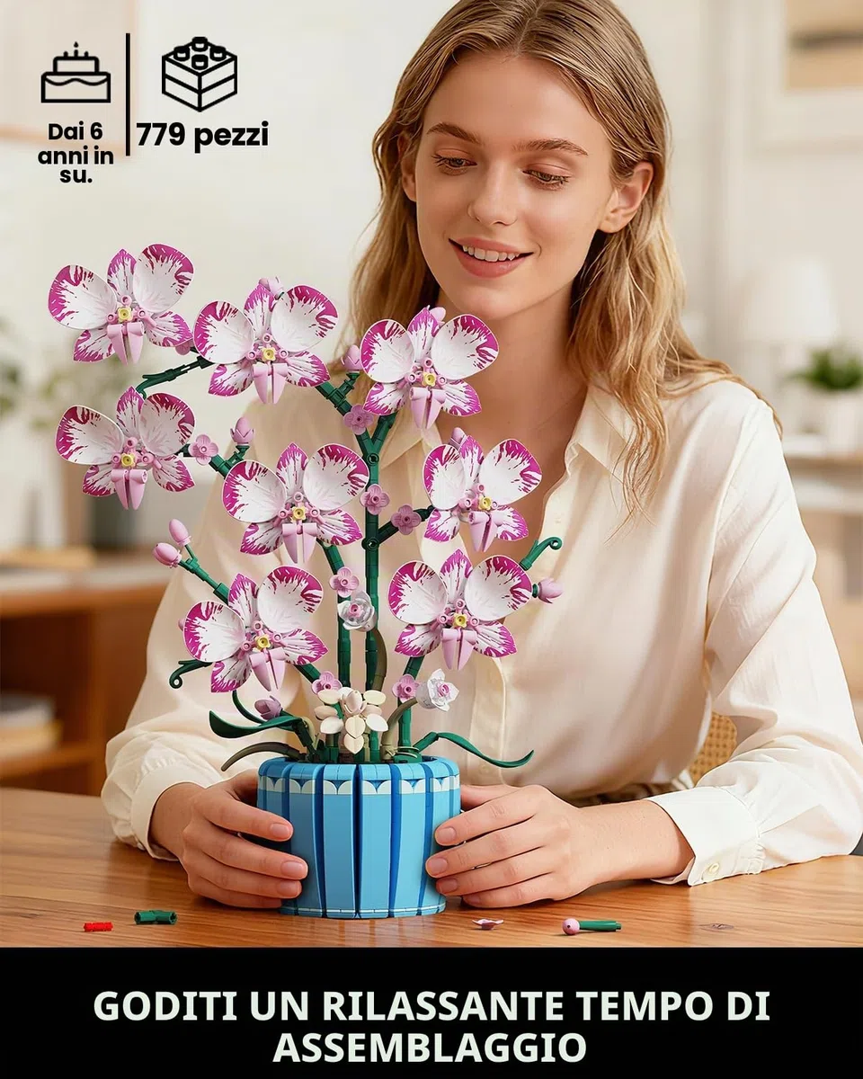 TYCOLE Orchidea Set da Costruire, 779 Fiori Artificiali Botanicals Decorazione Casa Ufficio, Regalo Bambini Adulti Adolescenti, Compleanno, Natale, San Valentino