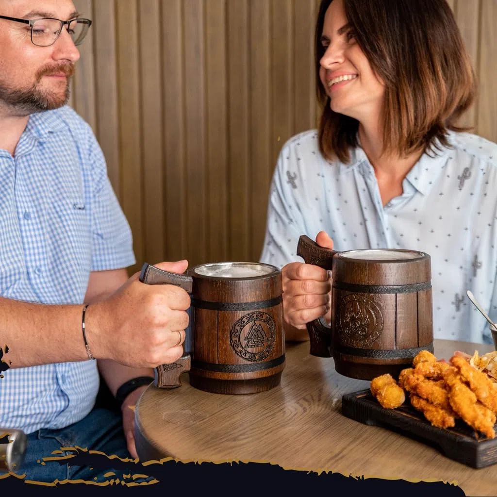 Teslyar 0.6 Tazza Vichinga | Birra Viking | Regalo da Uomo per Natale | Boccale birra in legno vichingo | Regalo Uomo | Regalo Natale | Boccale vichingo | il Segno di Odino
