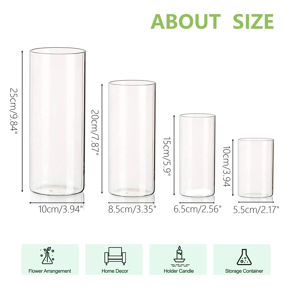 Set di 4 portacandele cilindrici in vetro trasparente a forma di uragano, vaso di fiori per lumini votivi, candele galleggianti per soggiorno, tavolo, centrotavola, decorazioni per matrimoni
