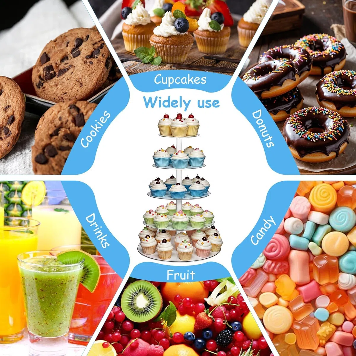 Alzata rotonda per cupcake a 5 livelli in acrilico, supporto per torte a più livelli per dessert, espositore per cupcake, per feste di compleanno, feste di nozze, centrotavola