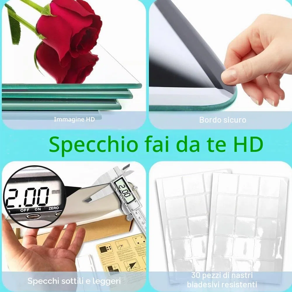 Specchio da Parete Adesivo Piastrelle a Specchio Decorazione Murale Rettangolare Specchi Decorativi da Decorazioni Parete per Armadio Palestra Ingresso Soggiorno