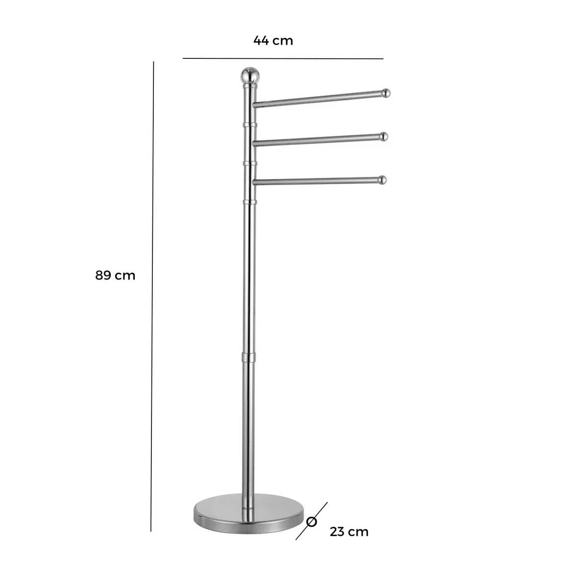 Baroni Home Piantana Porta Asciugamani a 3 Braccia, Acciaio, Metallo Cromato Antiruggine, Portasciugamani da Terra con Base Pesante, 44X23X89 cm, Baroni Home Bagno Cromo Acciaio