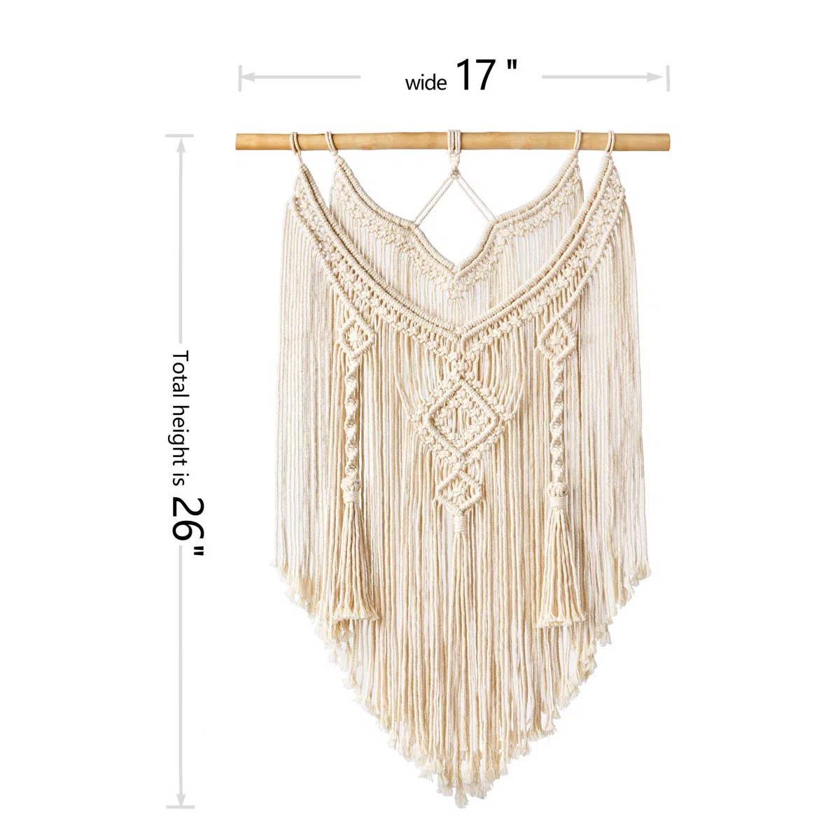 Mkouo Macramé Attaccatura a muro Driftwood Decor Boho Chic Bohemian Decorazione domestica tessuta, 17" W x 26" L