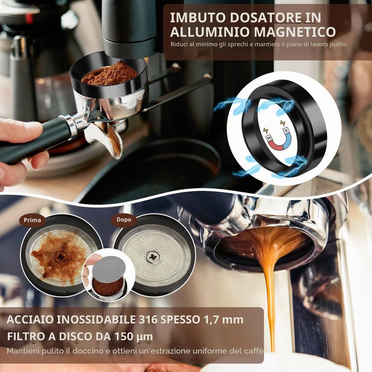 Y-Step Set di Tamper per Caffè 51mm, Set di 25 Accessori da Barista con Dosierring 51mm, Puck Screen 51mm, Panno da Barista, Strumento WDT, Mestolo da Caffè, Tappetino per Tamper, Set per Latte Art