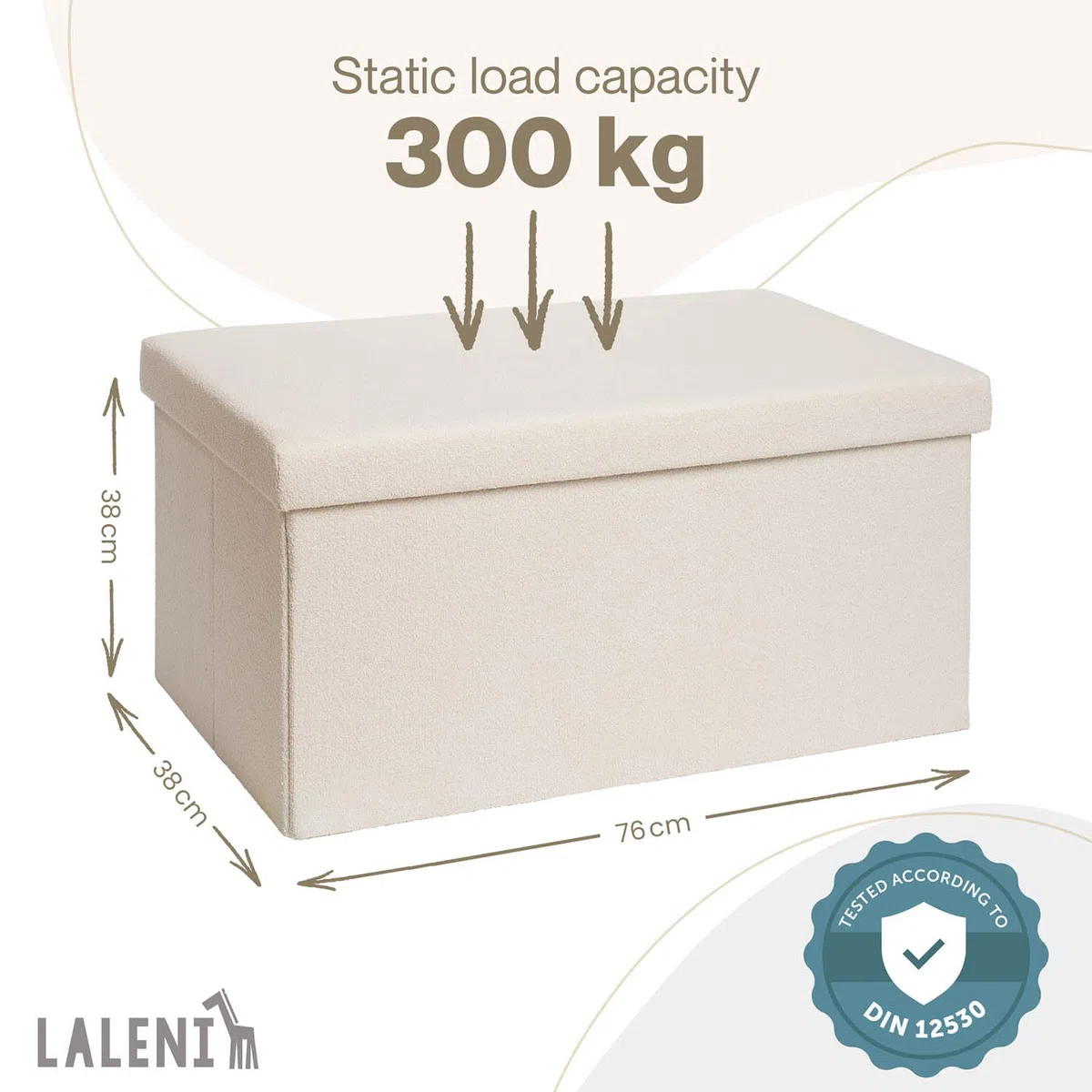 Laleni panca contenitore grande - panca camera da letto 76x38 cm - cassapanca contenitore da interno - panche contenitori - panca contenitore camera da letto - puff contenitore rettangolare - in beige