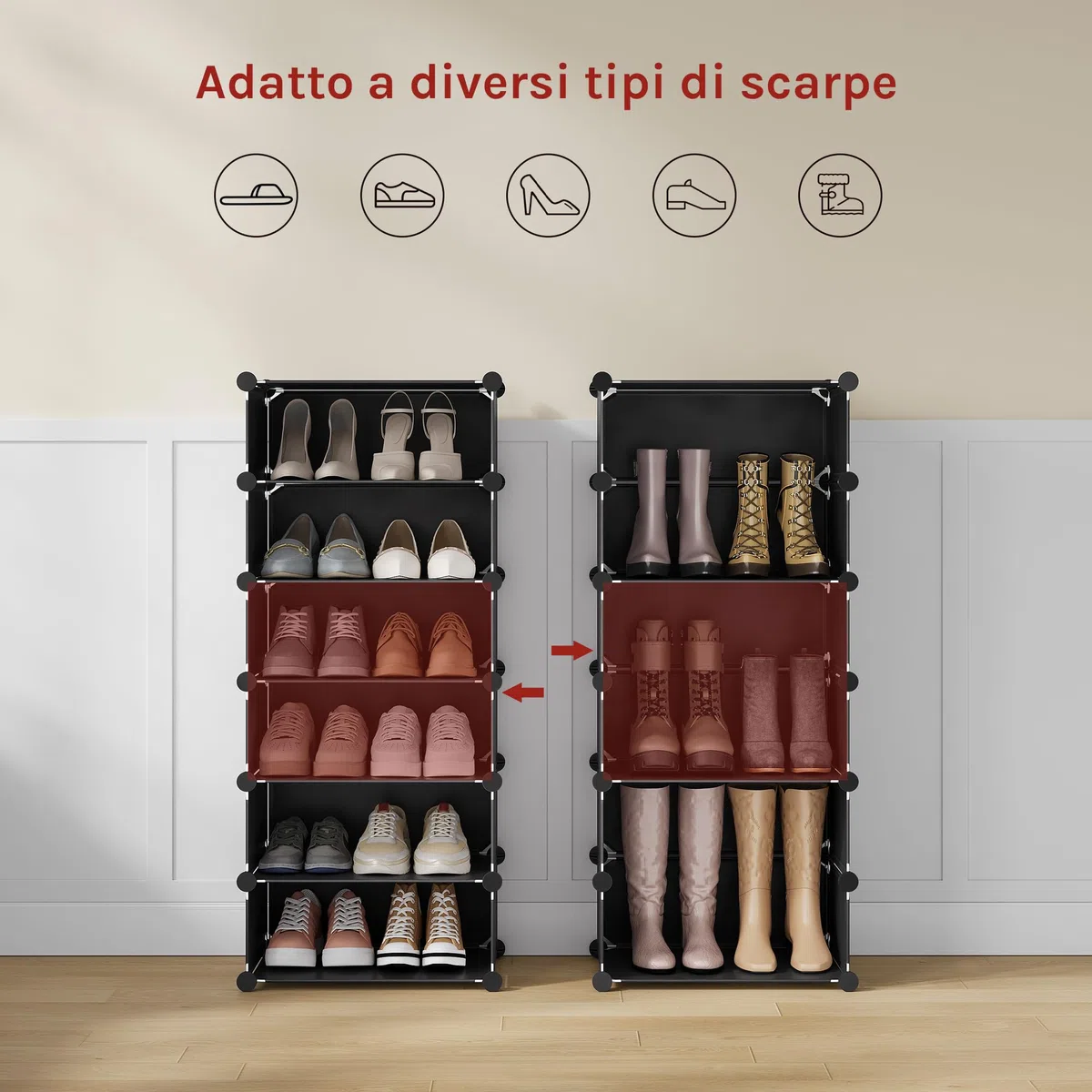 WOLTU Scarpiera Slim Armadio da Ingresso Porta Scarpe Salvaspazio Mobiletto Modulare a 10 Ripiani, di Plastica Nero