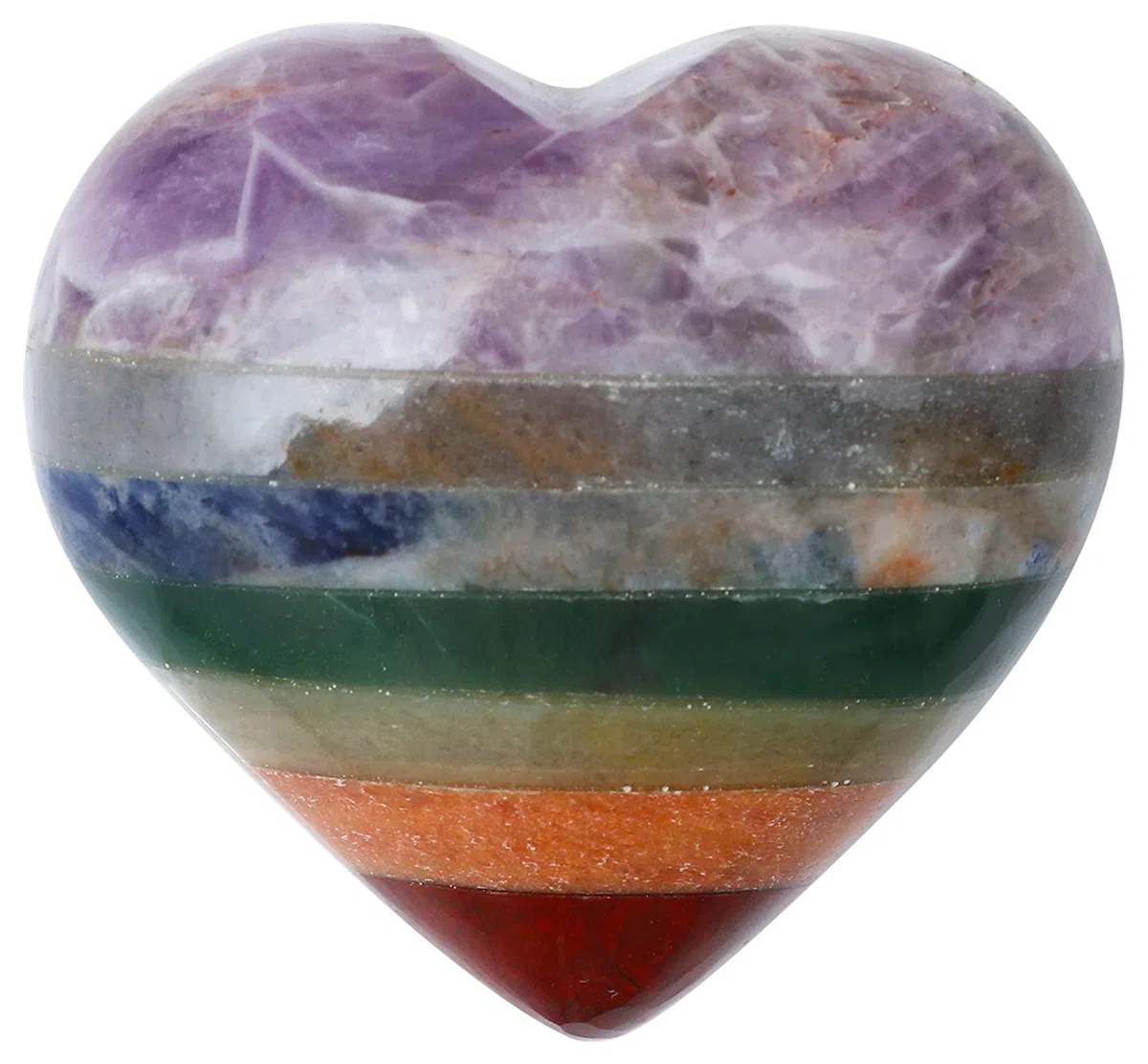 Crocon 50 mm 7 Chakra Pietra del Cuore Grande Collezione di Pietre Burattate a Forma di Cuore Cristalli da Tasca per Cristalloterapia, Antistress Portafortuna, idea regalo Arredamento Casa