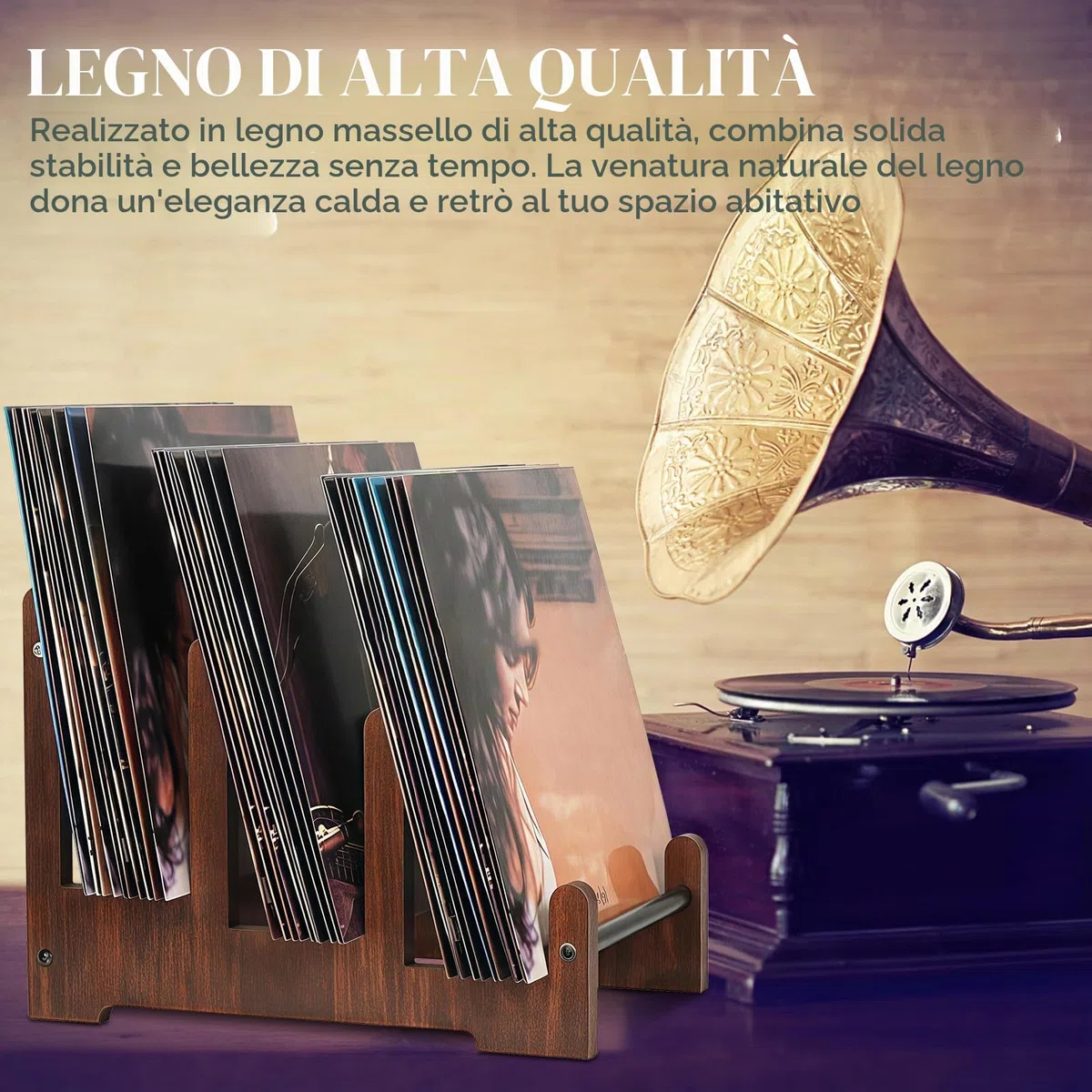 Porta Vinili in Legno: Porta Dischi Vinile 37 x 27 x 24 cm, Portas Dischi in Legno per Fino a 60 Lp E Singoli, Cassetta per Dischis for CD Holder, Book Holder, Magazine Rack