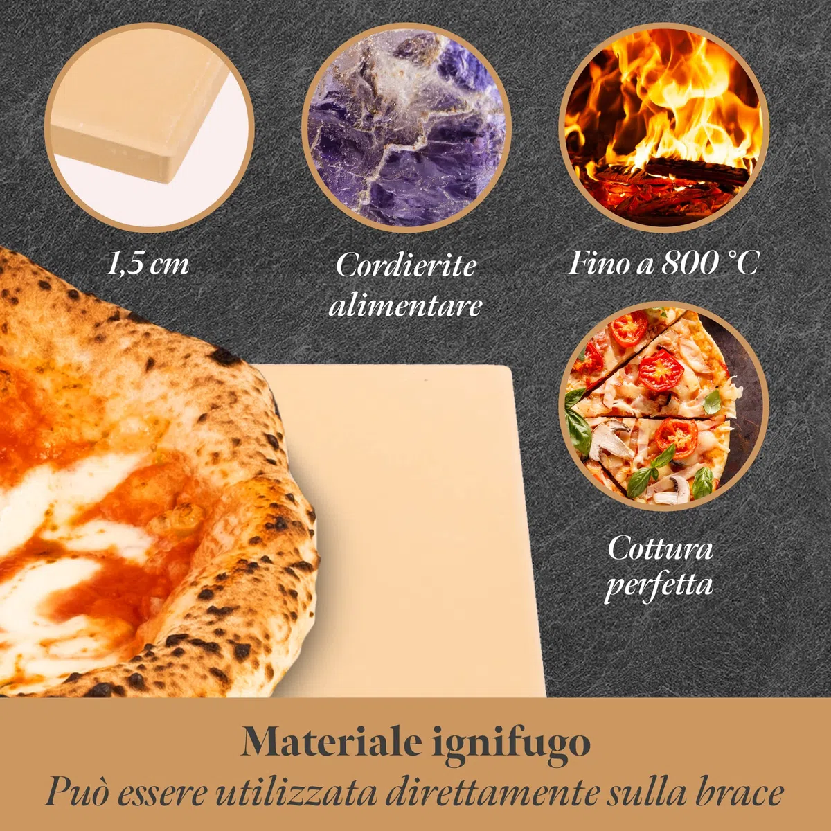 KLAGENA Set di pietre per pizza per forno e grill, con pietra per pizza e paletta per pizza in legno di acacia di alta qualità, set da forno in cordierite, 38 x 30 x 1,5 cm