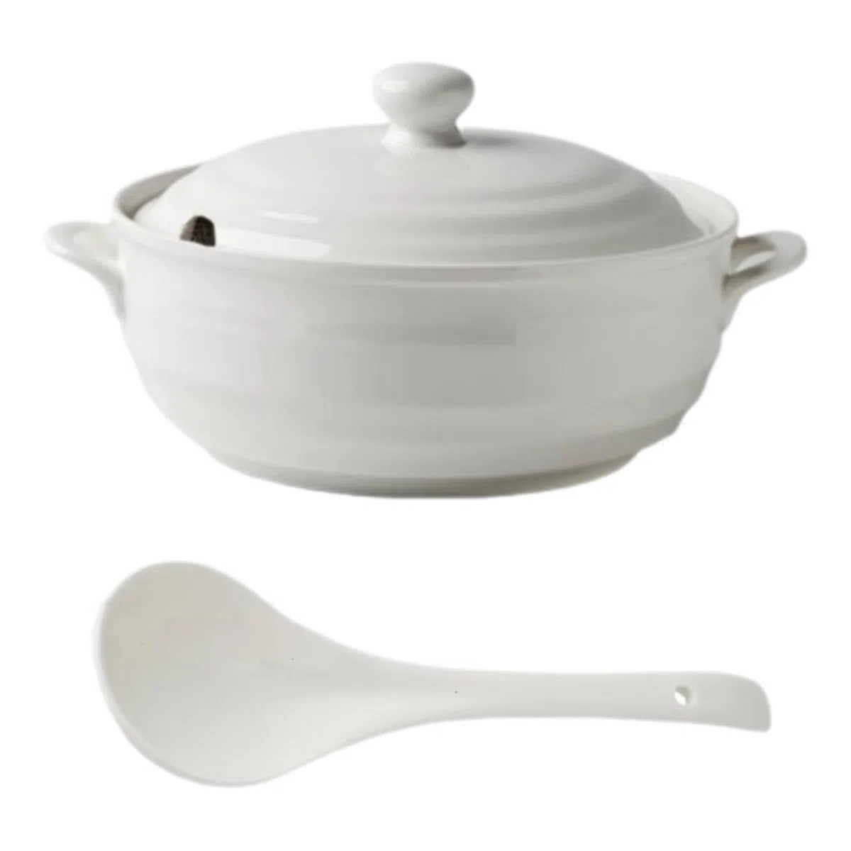 Zuppiera in ceramica con coperchio e mestolo, durevole e adatta al microonde, ideale per ristoranti, feste a casa e uso in cucina