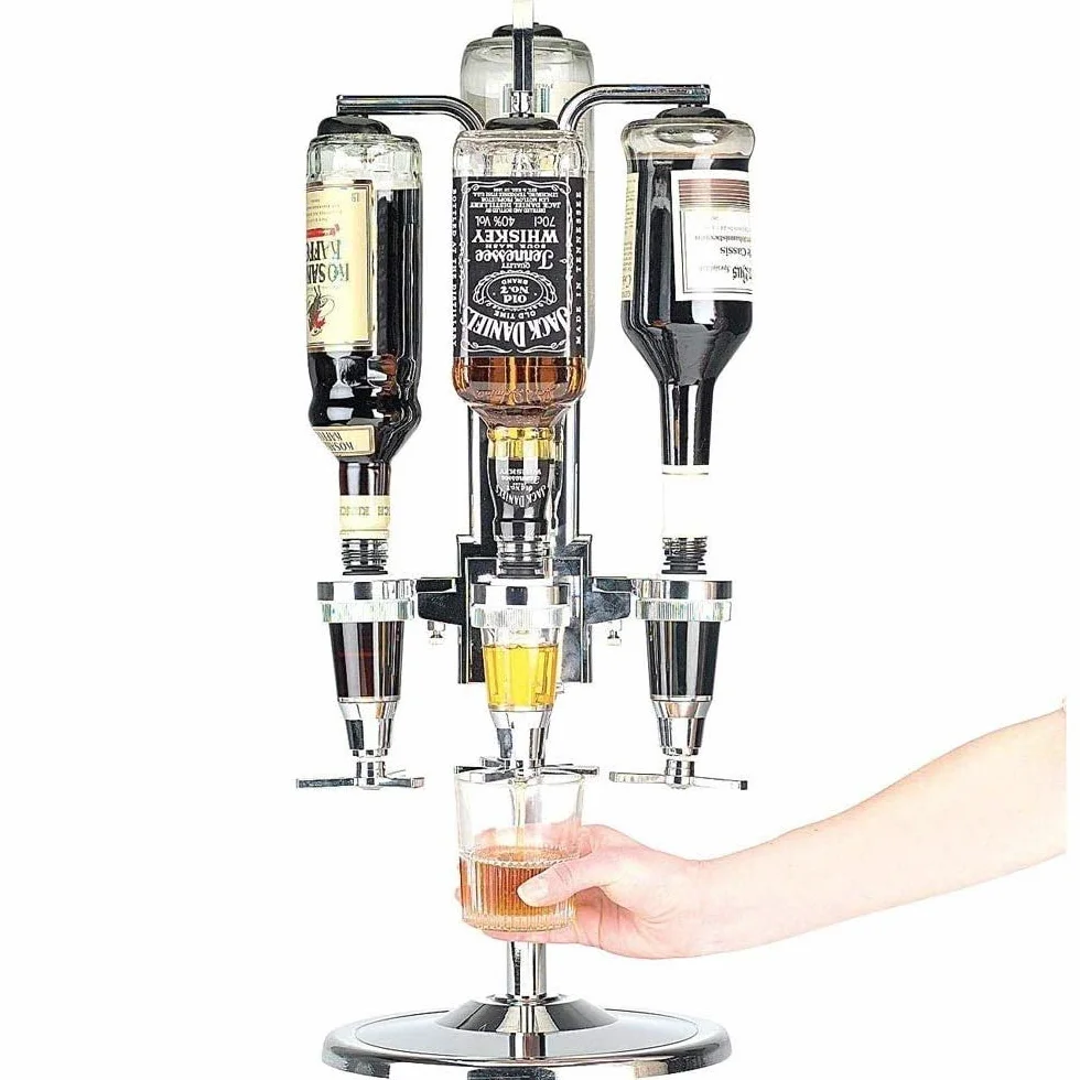 Bakaji Portabottiglie Spillatore Dosatore da Tavolo Tavola Birra Bevande Alcolici 4 Posti, telaio in Alluminio, base tonda, Bar Butler 4 Shot Dispenser