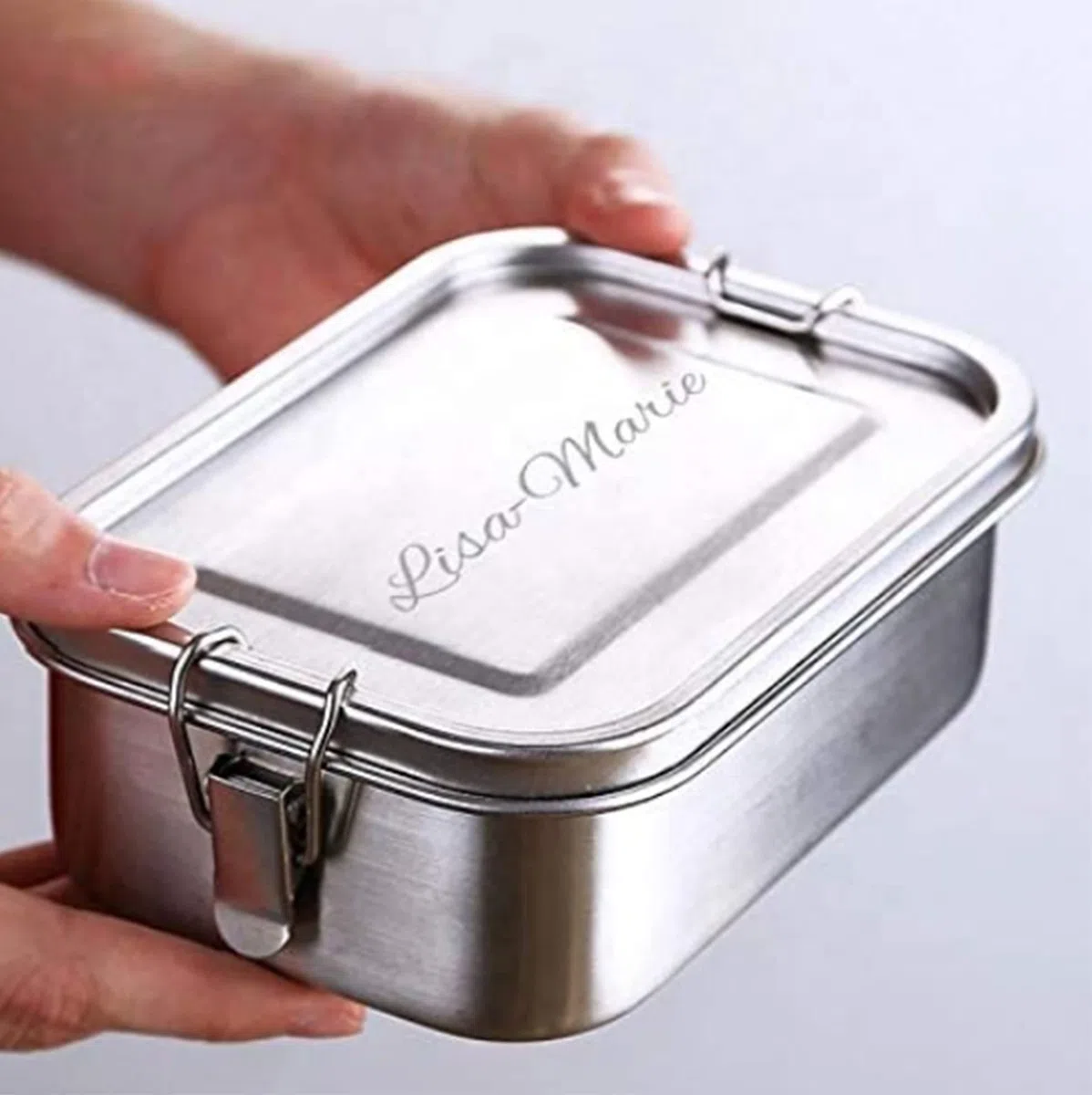 LOOXIS Scatola per il pranzo personalizzata in acciaio inox con incisione del nome o del testo - idea regalo per bambini, compleanno - con scomparti, inclusa separazione, lunchbox, bento box - L