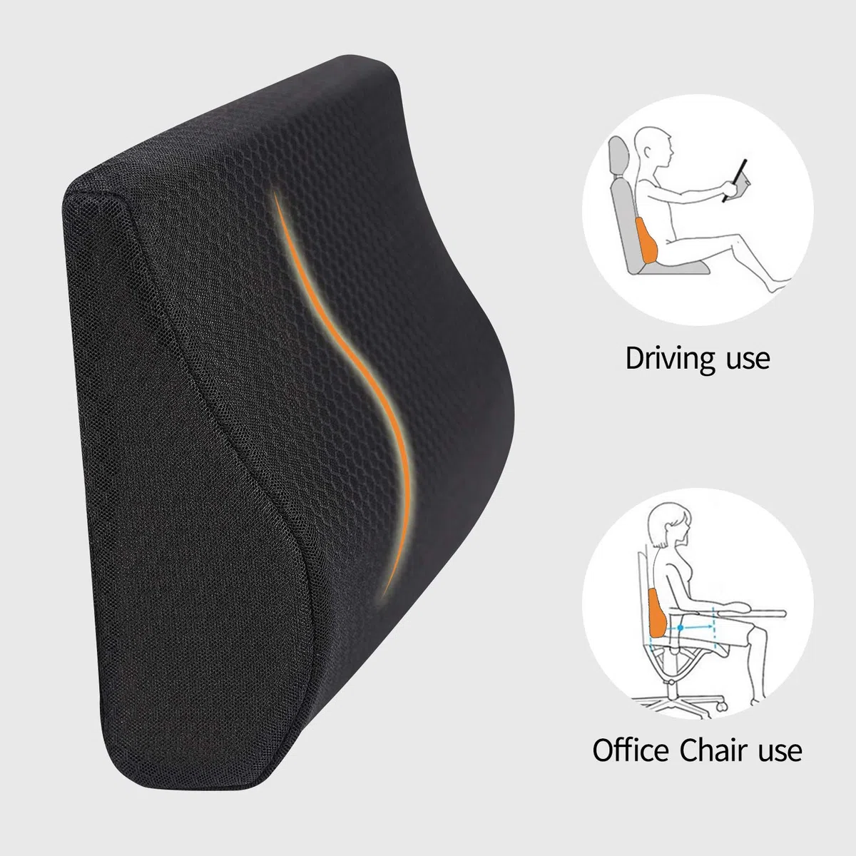 Livtribe Cuscino di supporto lombare per auto, supporto posteriore in memory foam, cuscino di supporto per schienale medio/inferiore per seggiolino auto (nero)