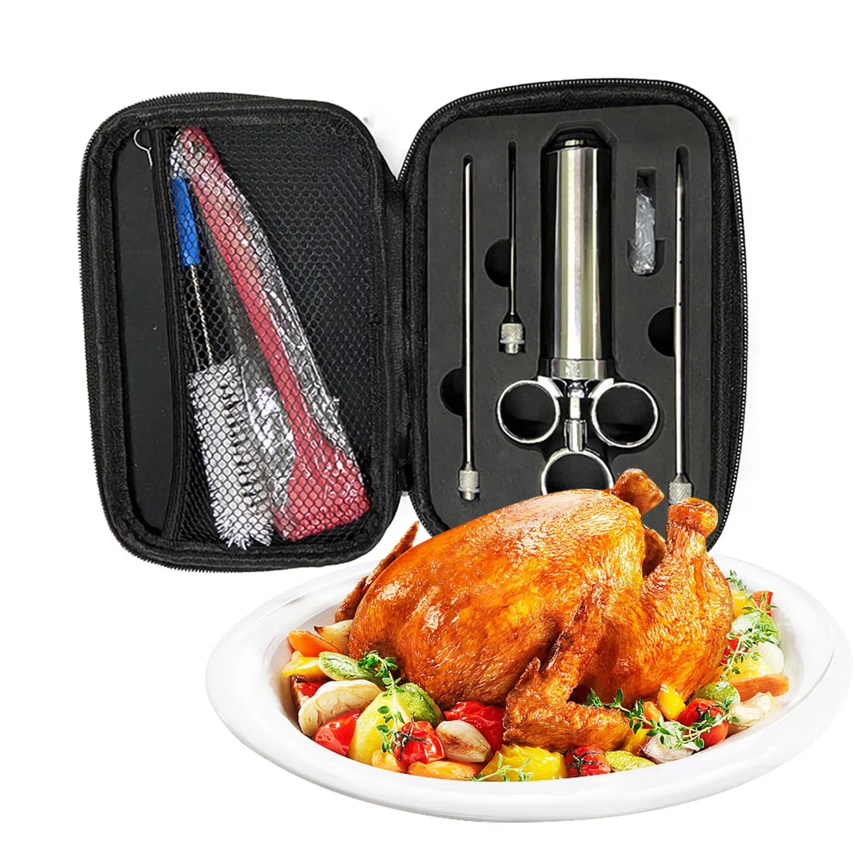 304 siringa per spezie in acciaio inox, set di siringhe per arrosti, siringa per arrosti, siringa per arrosti, siringa per marinatura con 3 aghi, siringa per spezie da 60 ml per manzo per
