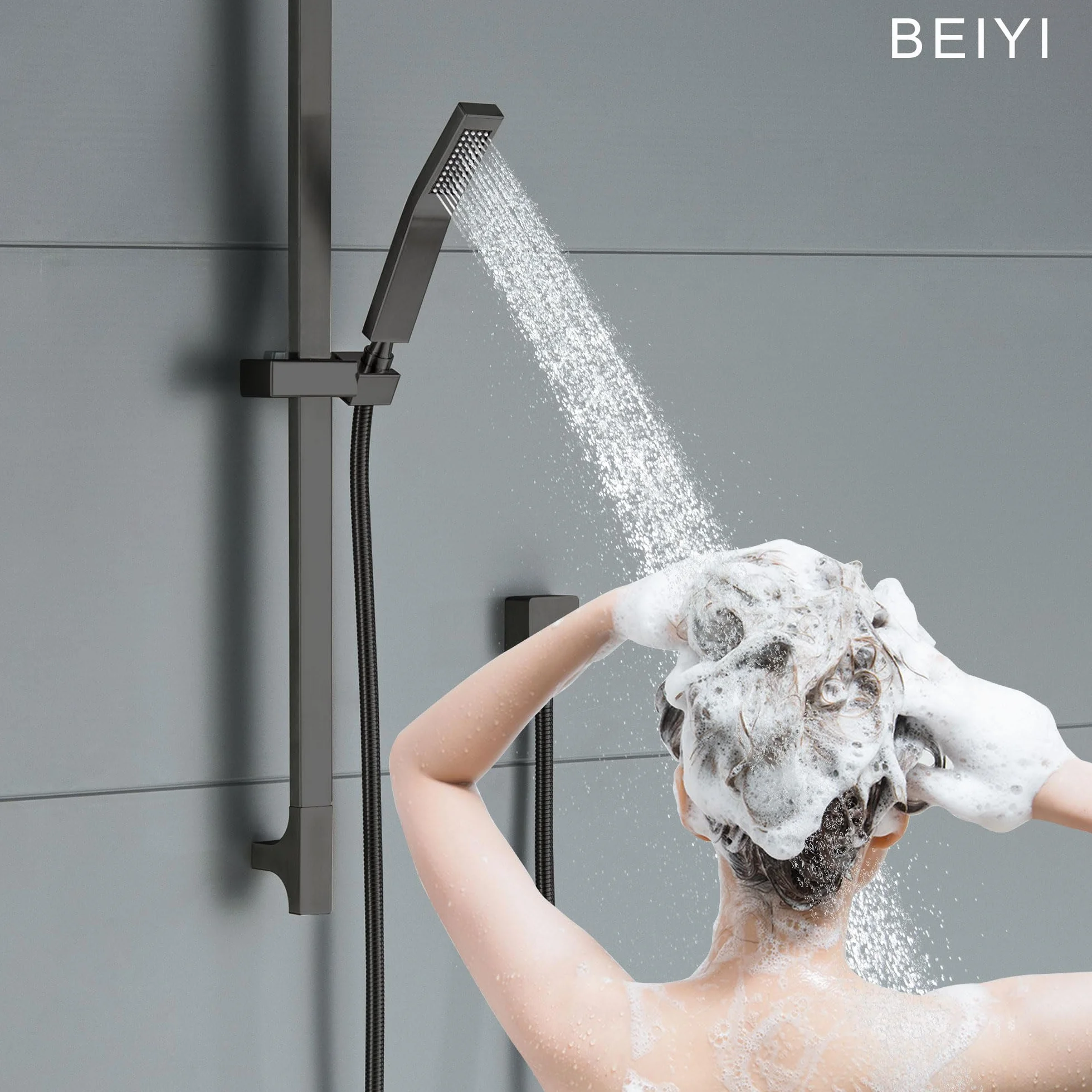 Asta Doccia in Acciaio Inox, Saliscendi Con Doccetta, Tubo e Supporto, Barra di Scorrimento per Bagno, Set Asta, Colonna Senza Miscelatore
