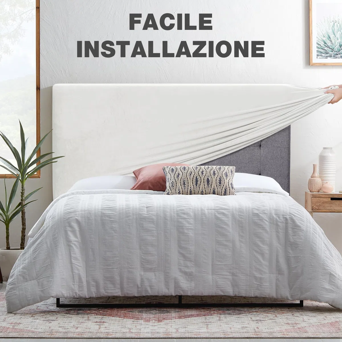 TAOCOCO Copri Testata Letto Matrimoniale, Copri Testiera Letto Imbottita, Copertura Testiera Letto Elastico, Morbido Tessuto Velour Stretch, Lavabile, Design All-In-One(Bianca, 180-200cm)