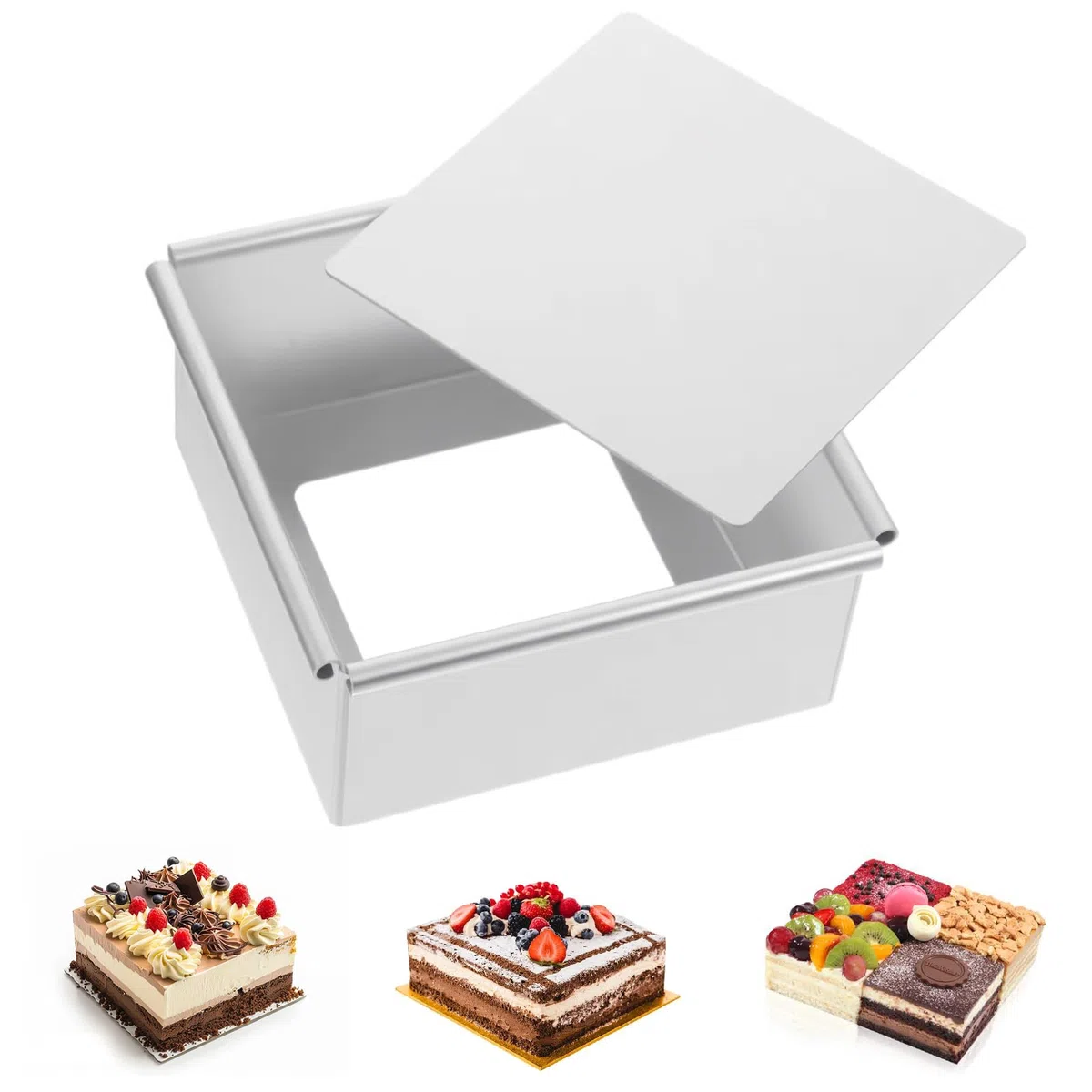 Teglia quadrata con fondo removibile e rivestimento antiaderente, 8" Teglia quadrata argentata per torte, brownies, lasagne (20,4 x 20,4 x 7,8 cm)