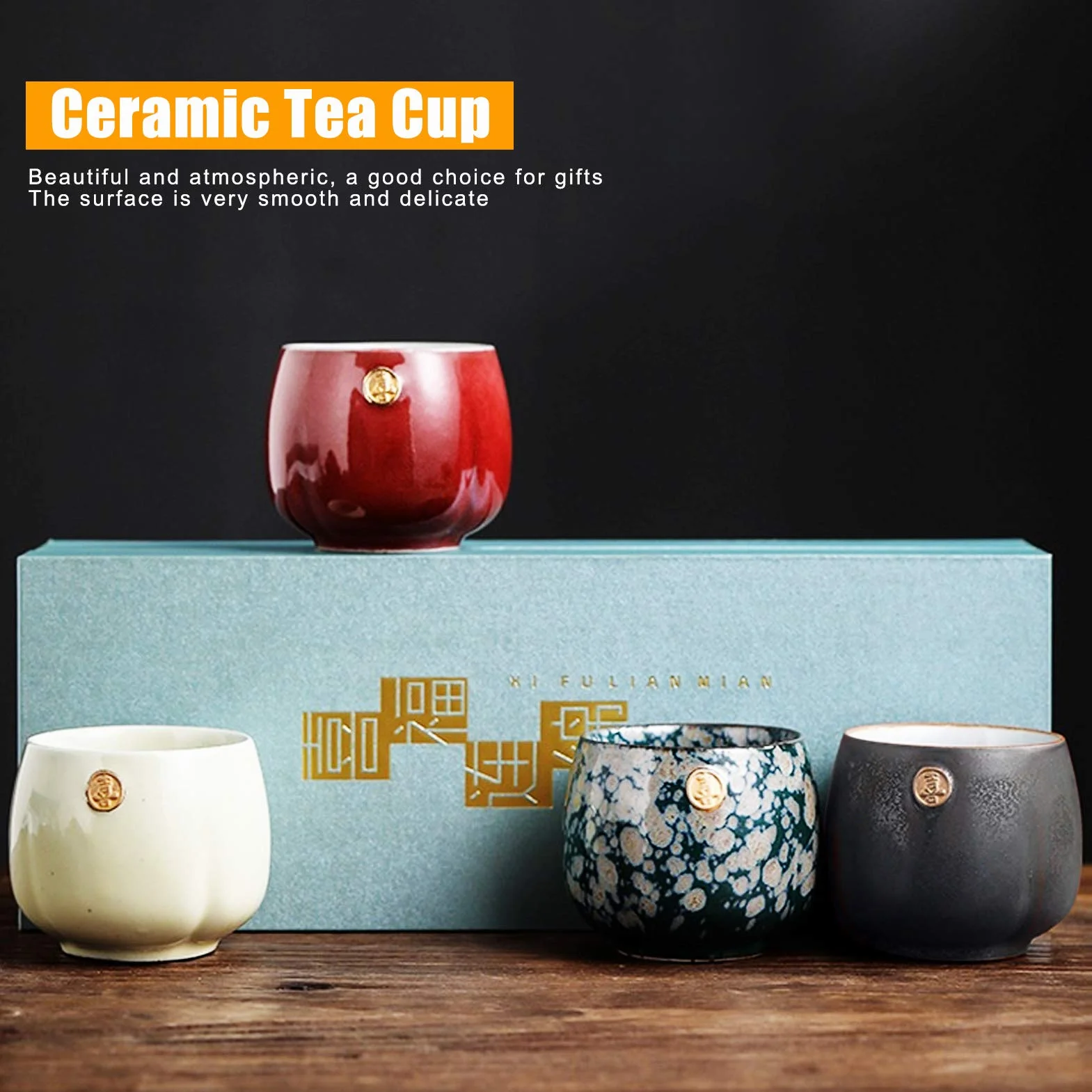 Tazze da tè giapponesi Design in ceramica, set di 4 teiere in ceramica stile giapponese Zen Set da tè unico Set regalo tradizionale artigianale, per casa e ufficio(colorato)