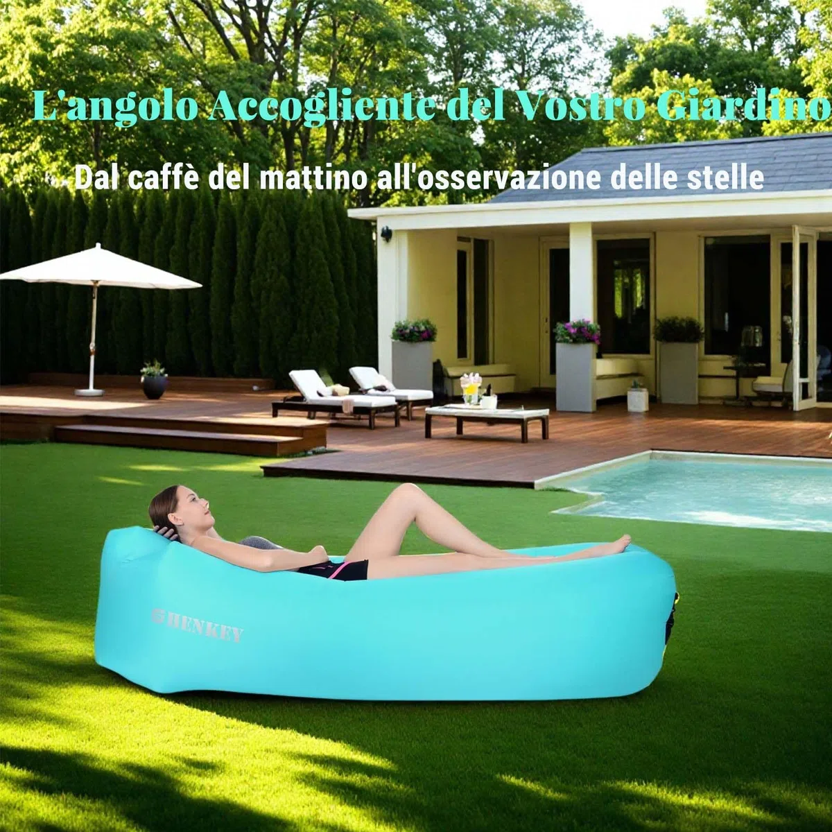 Divano Gonfiabile, Gocce di Divano Gonfiabile Air Lazy Bag, Hommock Portable Hommock e Air per Campeggio,Escursioni e Feste Sulla Spiaggia (Verde)
