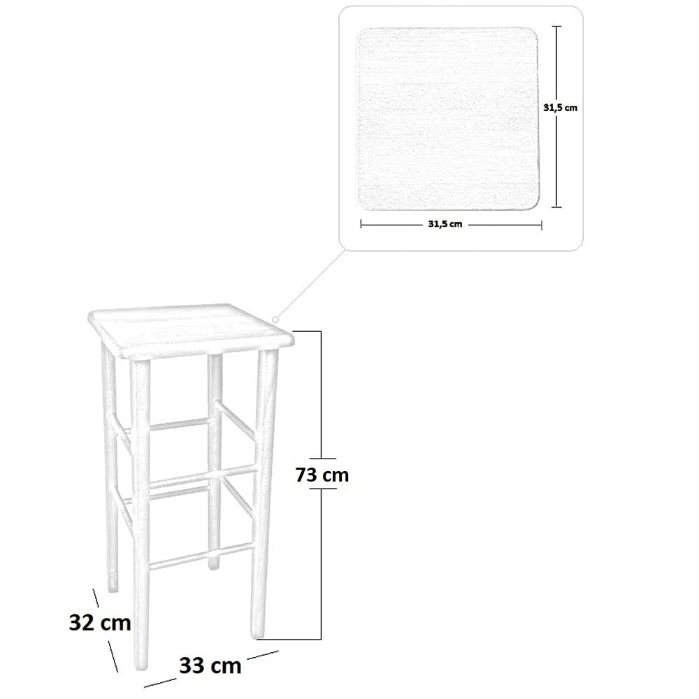 Sgabello Alto 73 cm in Legno Massello di Faggio Grezzo da Verniciare e Dipingere, Seduta Quadrata 31x31 cm — Pub, Pizzeria, Ristorante, Bar, Cucina — Già Montato — Made in Italy —