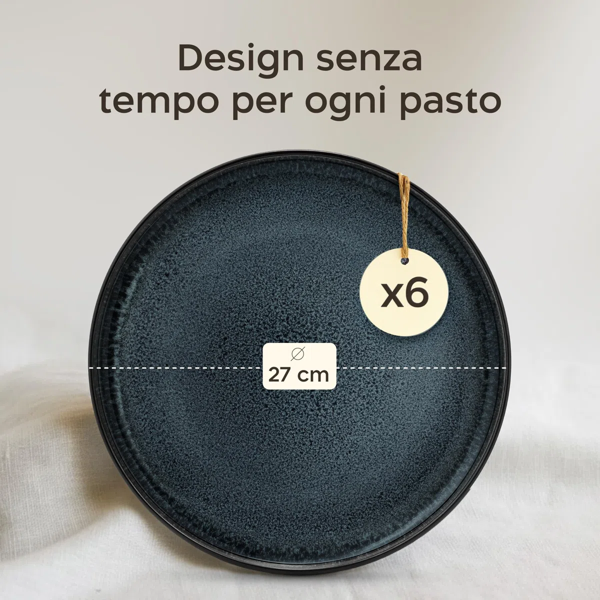 Twinzee Servizio Piatti Moderni 6 Piatti Grandi in Gres per 6 Persone - Compatibile con Microonde - Riviera Collection