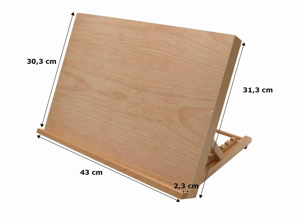 Paintersisters Cavalletto da tavolo tavola da disegno + Workstation formato A3 compatto - 30 x 43 cm, legno di faggio, per dipingere + schizzare, acrilico, acquerello, matita o carboncino