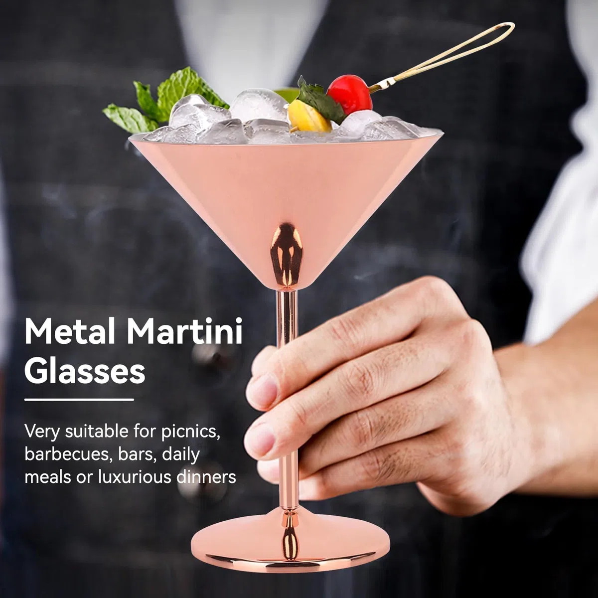 Bicchieri Per Martini Cocktail Set Da 2, Bicchieri Cocktail in Acciaio Inox Metallo Bicchiere Da Cocktail in Oro Rosa Calice Da Vino in Metallo Per Bere Da Bar Martini Margarita