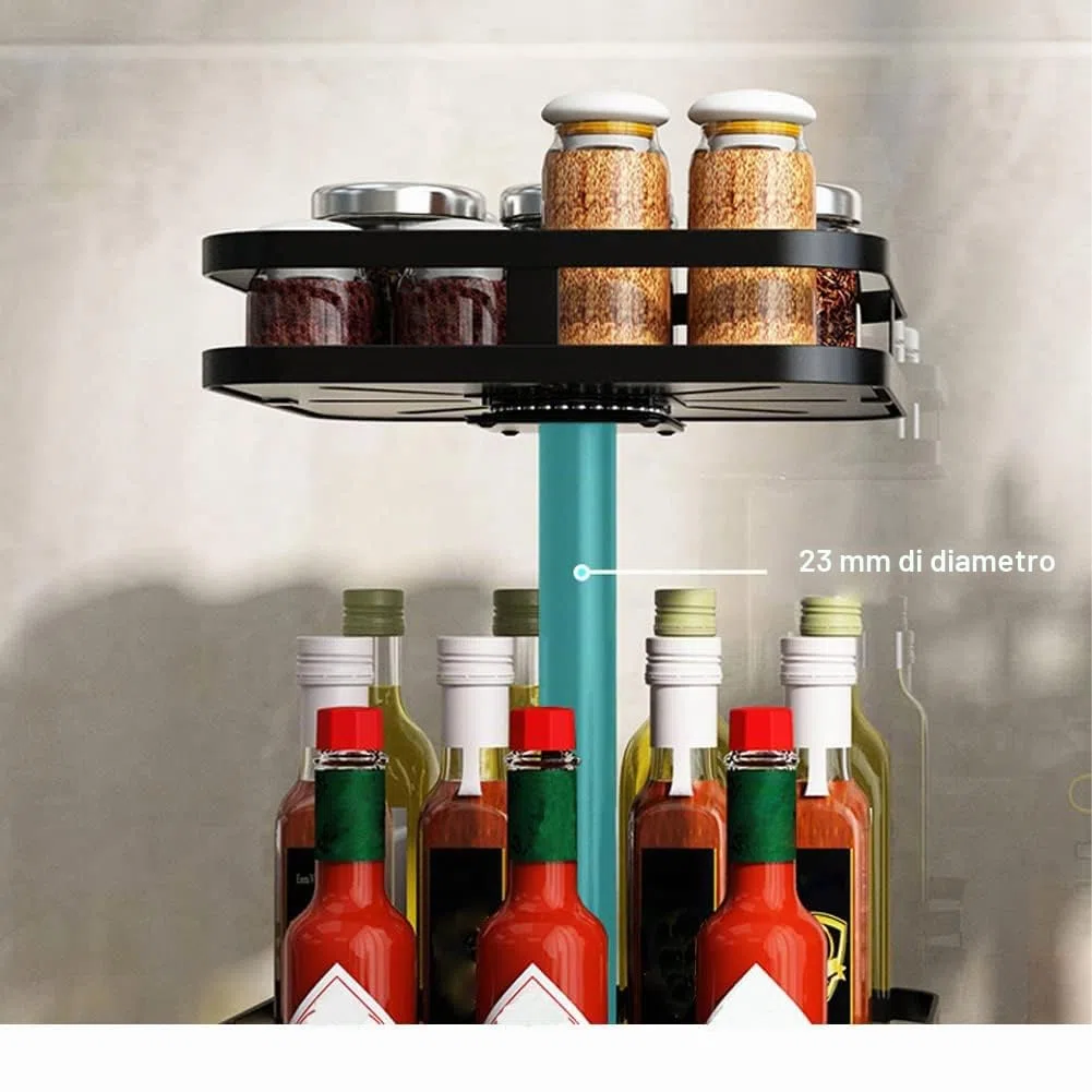 YunNasi Porta Spezie per Cucina Portaspezie Girevole In Acciaio Inox Nero Lazy Susan Organizer Scaffale da Cucina (2 Tiers, Quadrato)
