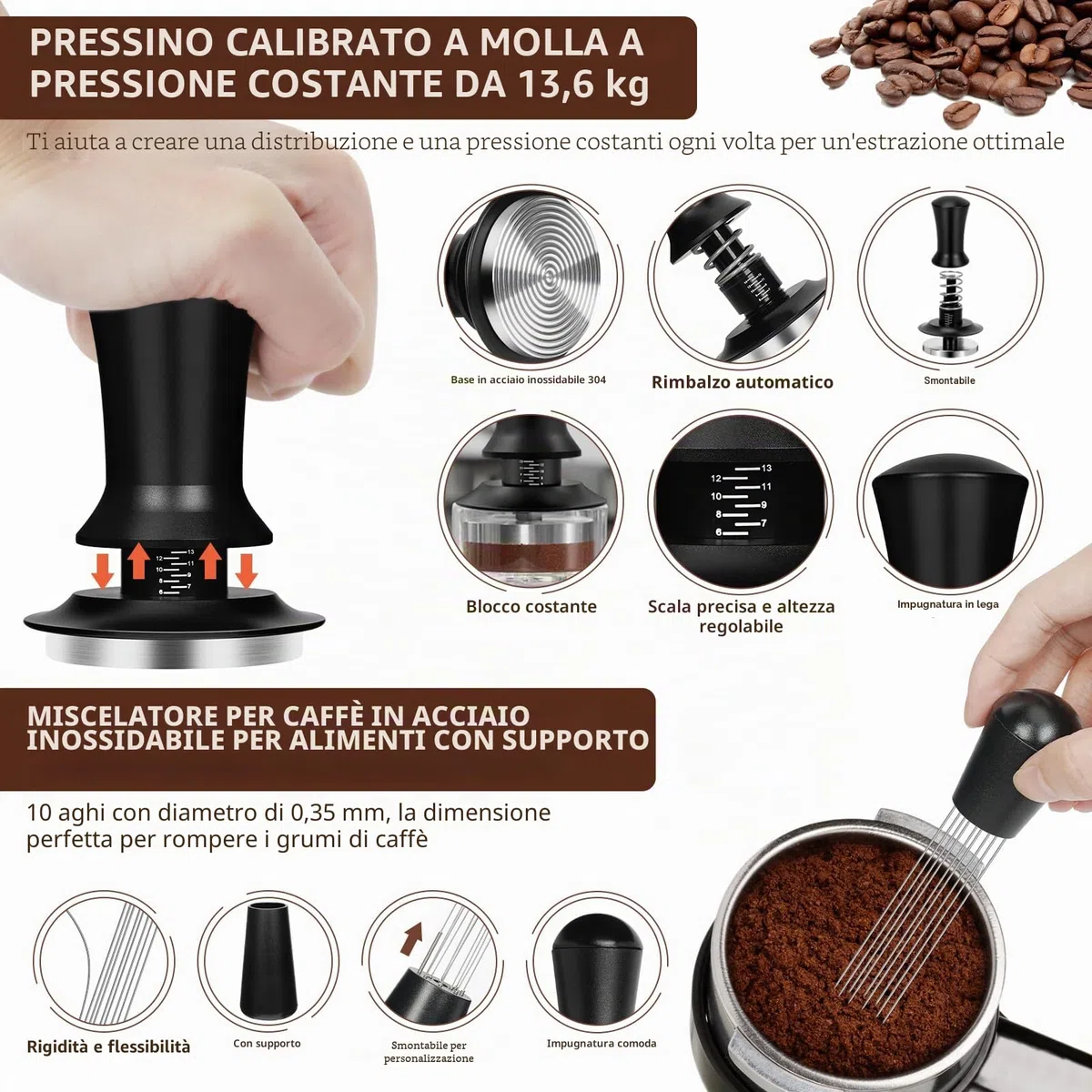 Y-Step Set di Tamper per Caffè 51mm, Set di 25 Accessori da Barista con Dosierring 51mm, Puck Screen 51mm, Panno da Barista, Strumento WDT, Mestolo da Caffè, Tappetino per Tamper, Set per Latte Art