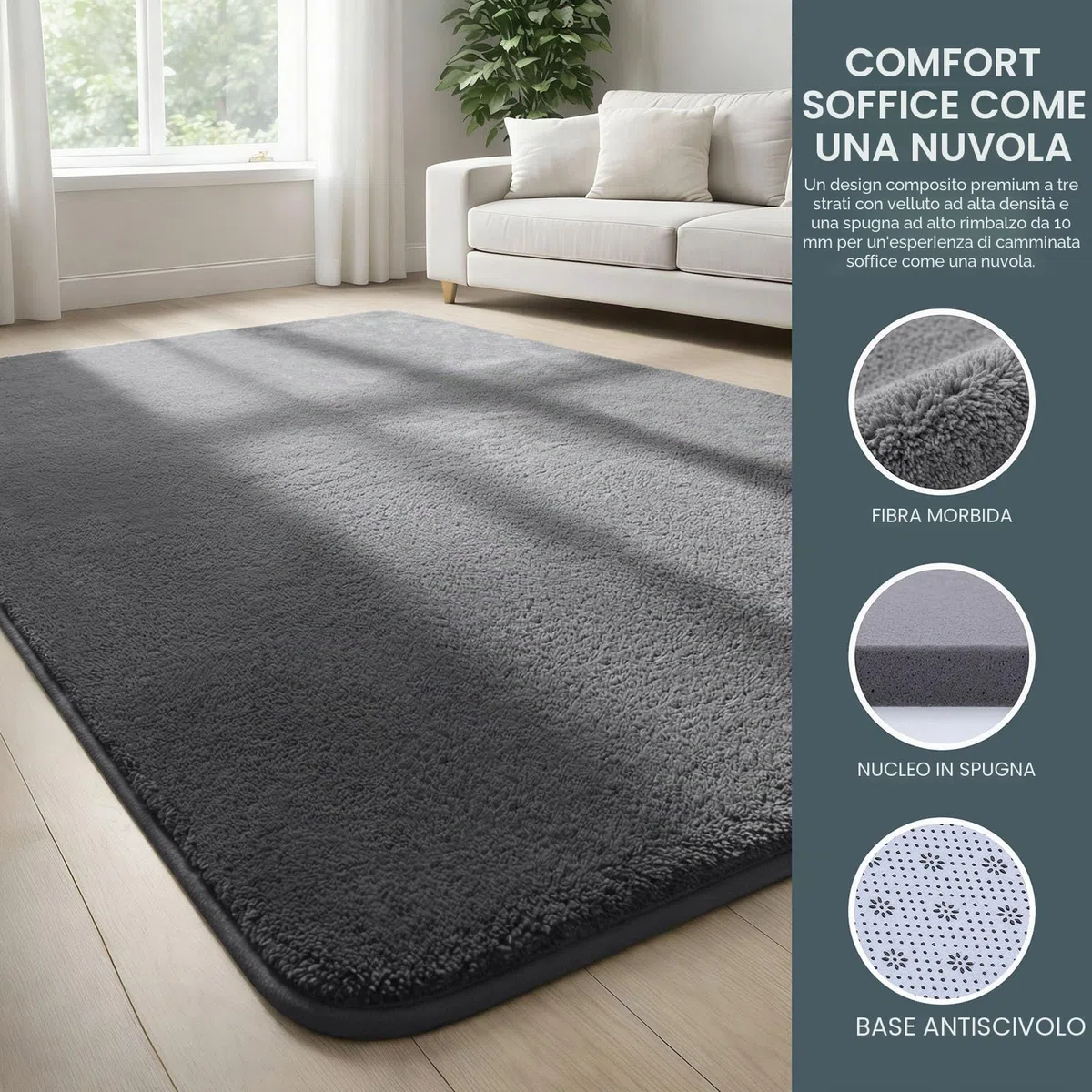 Homaxy Tappeto moderno per soggiorno, 120 x 160 cm, morbido, lavabile, con fondo antiscivolo, a pelo corto, per corridoio, cameretta dei bambini, camera da letto, grigio scuro