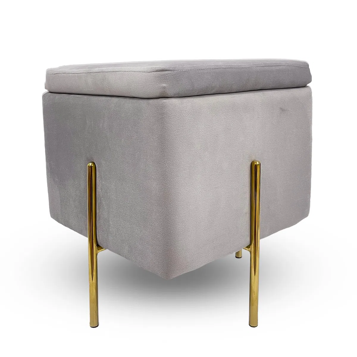 IlGruppone Pouf Contenitore in Velluto con Gambe in Metallo Oro – Poggiapiedi Moderno ed Elegante per Soggiorno, Camera e Ingresso - Grigio