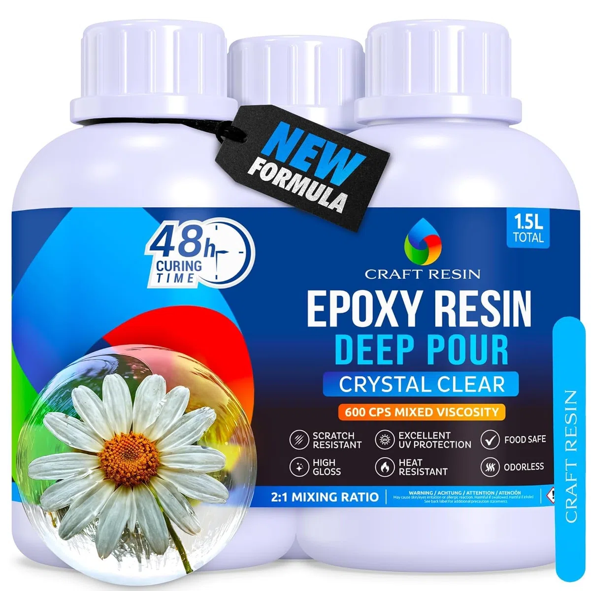 CRAFT RESIN 1.5L Resina Epossidica a Colata Profonda – Resina Epossidica Trasparente Kit, Resistente ai Raggi UV per DIY, Arte, Tavoli a Fiume, Legno, Gioielli, Colate Cave
