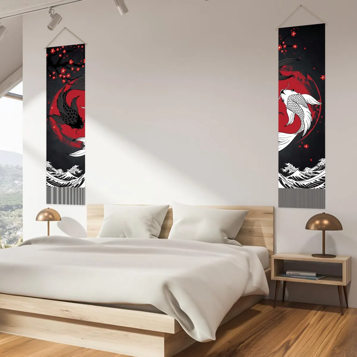 AHANDMAKER Confezione da 2 arazzi retrò Yin Yang Boemi verticali con nappa da appendere a parete, camera da letto, soggiorno, casa, 33 x 130 cm