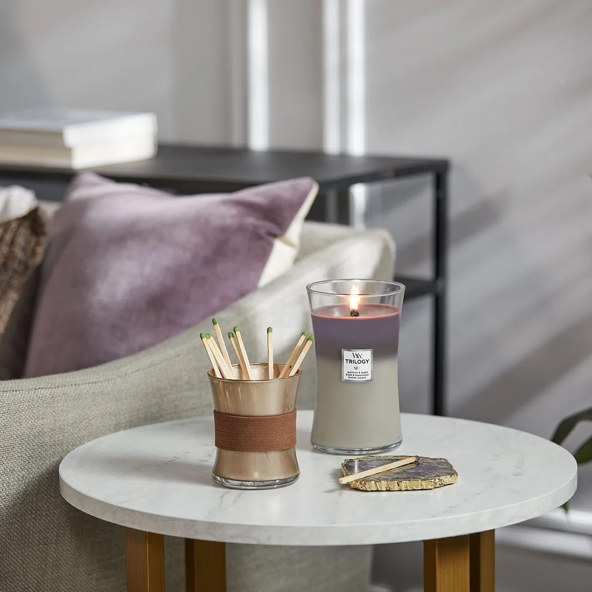 WoodWick Trilogy candela grande profumata con stoppino scoppiettante |Amethyst Sky | Durata Fino a 130 Ore