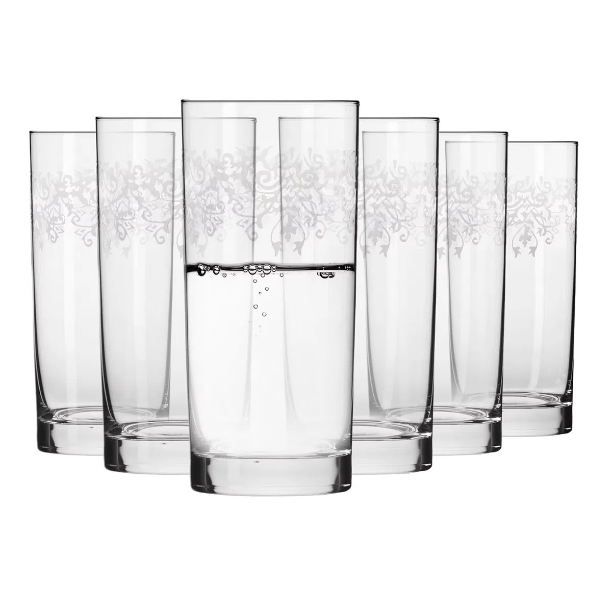 Krosno – Bicchieri Long Drink 370 ml – Set da 6 Pezzi – Collezione Krista Deco – Cristallo Senza Piombo – Design Elegante con Motivo Trasparente