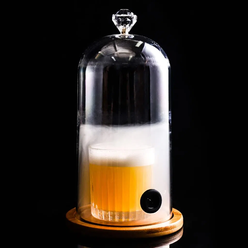 Cloche in plastica per affumicare, coperchio per cucina molecolare con fori in gomma, base in legno per cocktail, torte, bevande, fumare, cloche, copertura a cupola in vetro