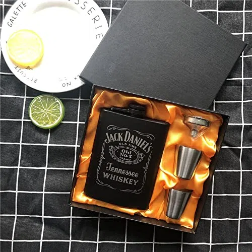 Fiaschetta Tascabile,Fiaschetta Nuova Mini 8 Once Tutta la Vernice Nera Whisky bottiglione 304 in Acciaio Inox Alcool Imbuto Jack Hip Flask Nero Gift Box Set (Color : all Black Jack Set)