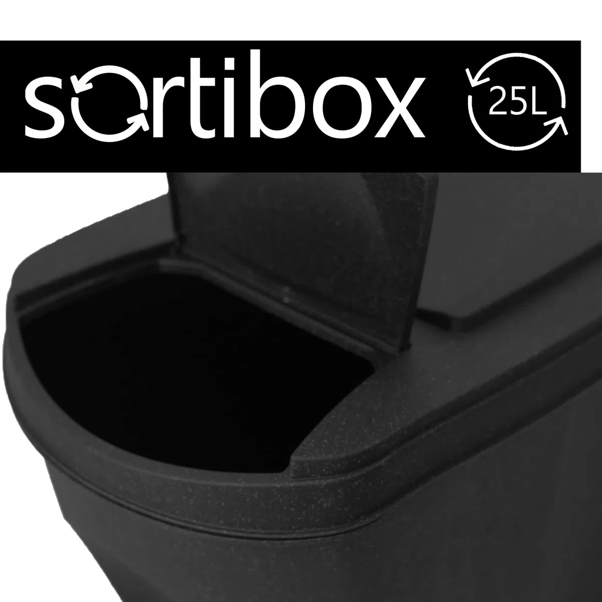 Set di 2 bidoni cestini SortiBox impilabili raccolta differenziata in plastica ECO con 33% legno 50 litri (2x25L) da riciclaggio Antracite pattumiera per interni casa da cucina