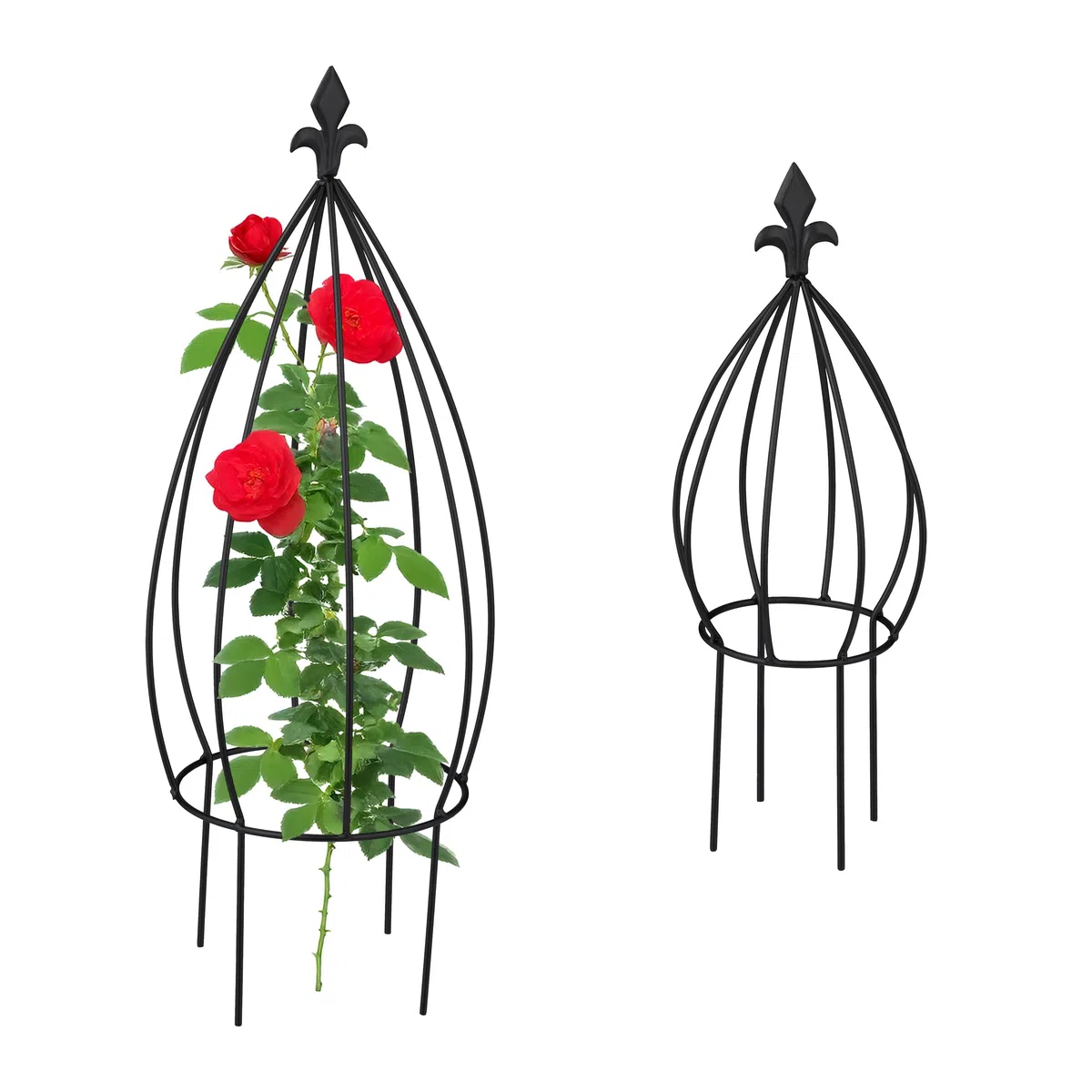 Relaxdays Supporto per Piante Rampicanti da Giardino, Set da 2 Tralicci di Sostegno Edera e Rose, Obelisco Acciaio, Nero