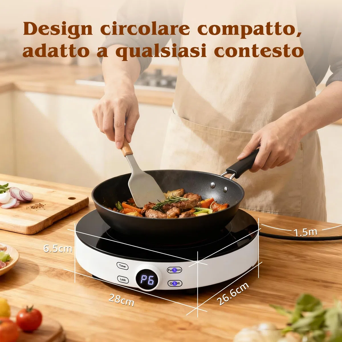 Aigostar Cookmate - Piastra a induzione da 2000W, fornello a induzione in vetroceramica. Controllo Touch con timer e spegnimento automatico. Adatto per pentole con fondo di diametro 12-26 cm.