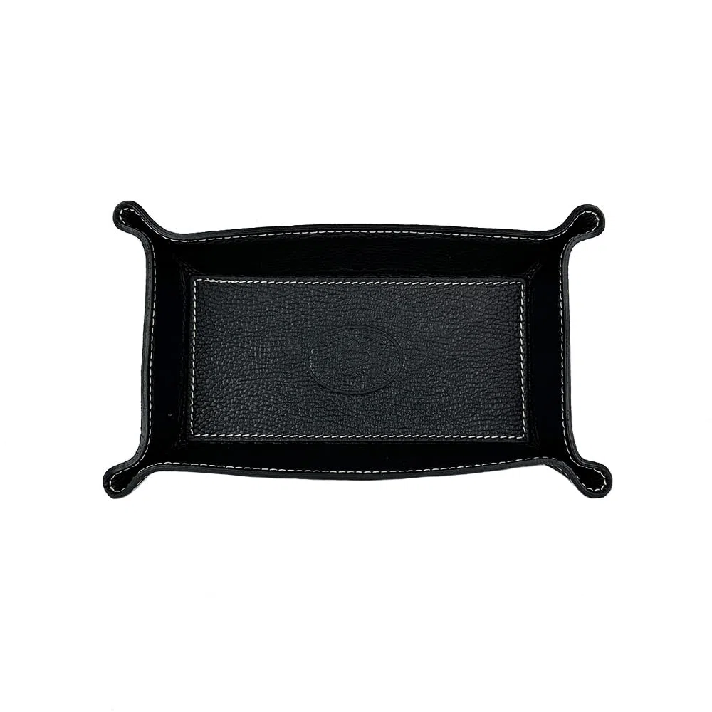 FrasiBags Svuotatasche Design Moderno in Vera Pelle Made in Italy, Vassoio Portaoggetti Ingresso, Svuota Tasche da Ingresso Organizer Scrivania Rettangolare Medio (Nero/Nero)