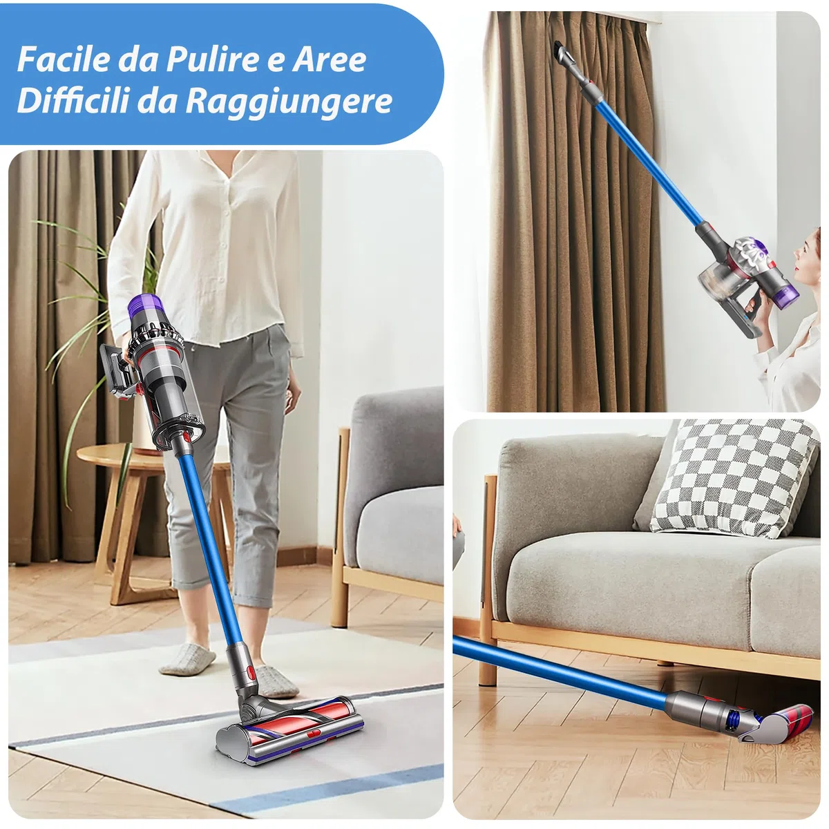 Tubo Telescopico Compatibile con Dyson V7 V8 V10 V11 V15, Tubo di Prolunga Rigido per Dyson V11, Tubo di Aspirazione con Attacco Rapido per Aspirapolvere Dyson con Due 2 in 1 Spazzole, Blu