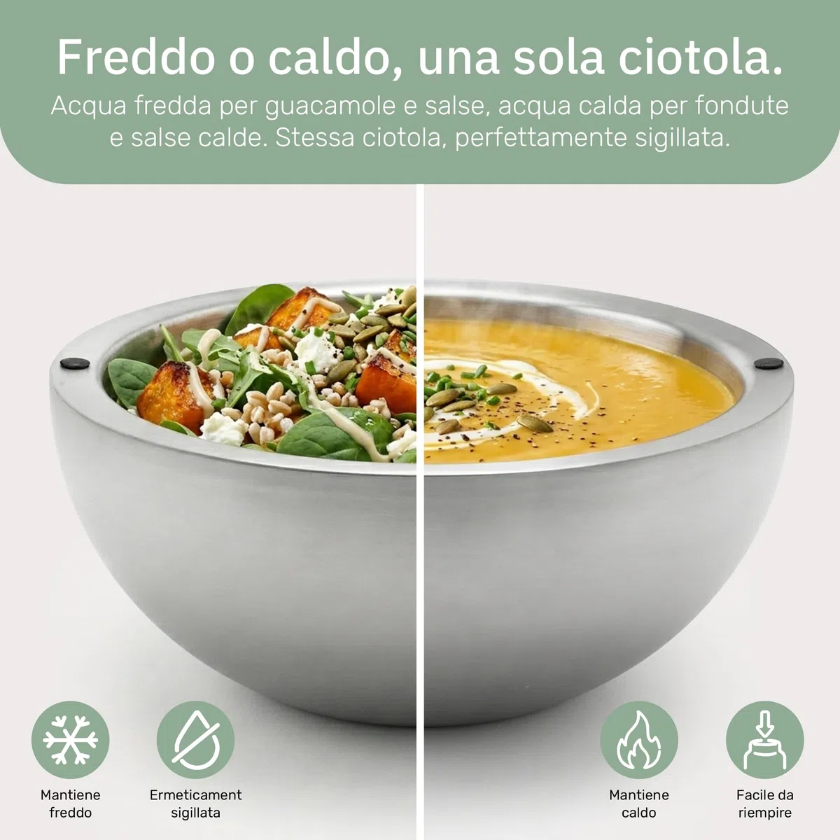 Useful Co. Ciotole Cucina, Ciotola Acciaio Inox Cucina & Bowl Acciaio — Mini Ciotola Doppia Parete per Pesto & Guacamole, Isolata Caldo e Freddo, Congelatore, 530 ml & 1 l (Set da 2)