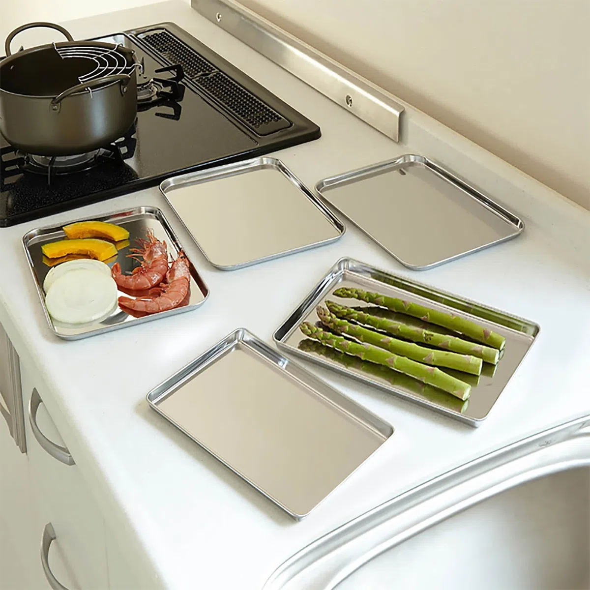 HaWare Set di 2 teglie da forno in acciaio inox – piatto a bordo – sano e non tossico, facile da pulire e lavabile in lavastoviglie