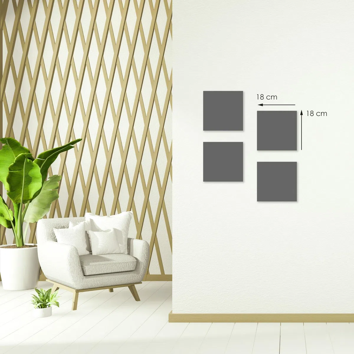 Lupia - Set 4 Quadri in Ceramica Moderna BOTANY con Cornice Shabby Beige, Decorazione Rilievo Vivace, per Soggiorno, Camera, Ufficio, Ideale per Regali, 18x18cm o 29x29cm, Made in Italy 18x18 cm