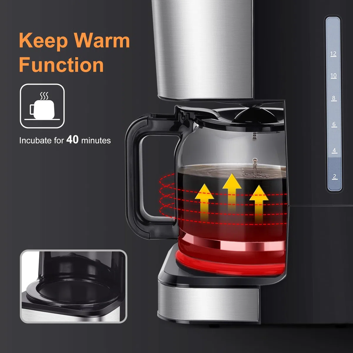 Taylor Swoden Darcy - Macchina da caffè Americano 950W per 12 tazze e capacità da 1,5 L con filtro riutilizzabile e base con mantenimento caldo, sistema antigoccia, timer e BPA FREE