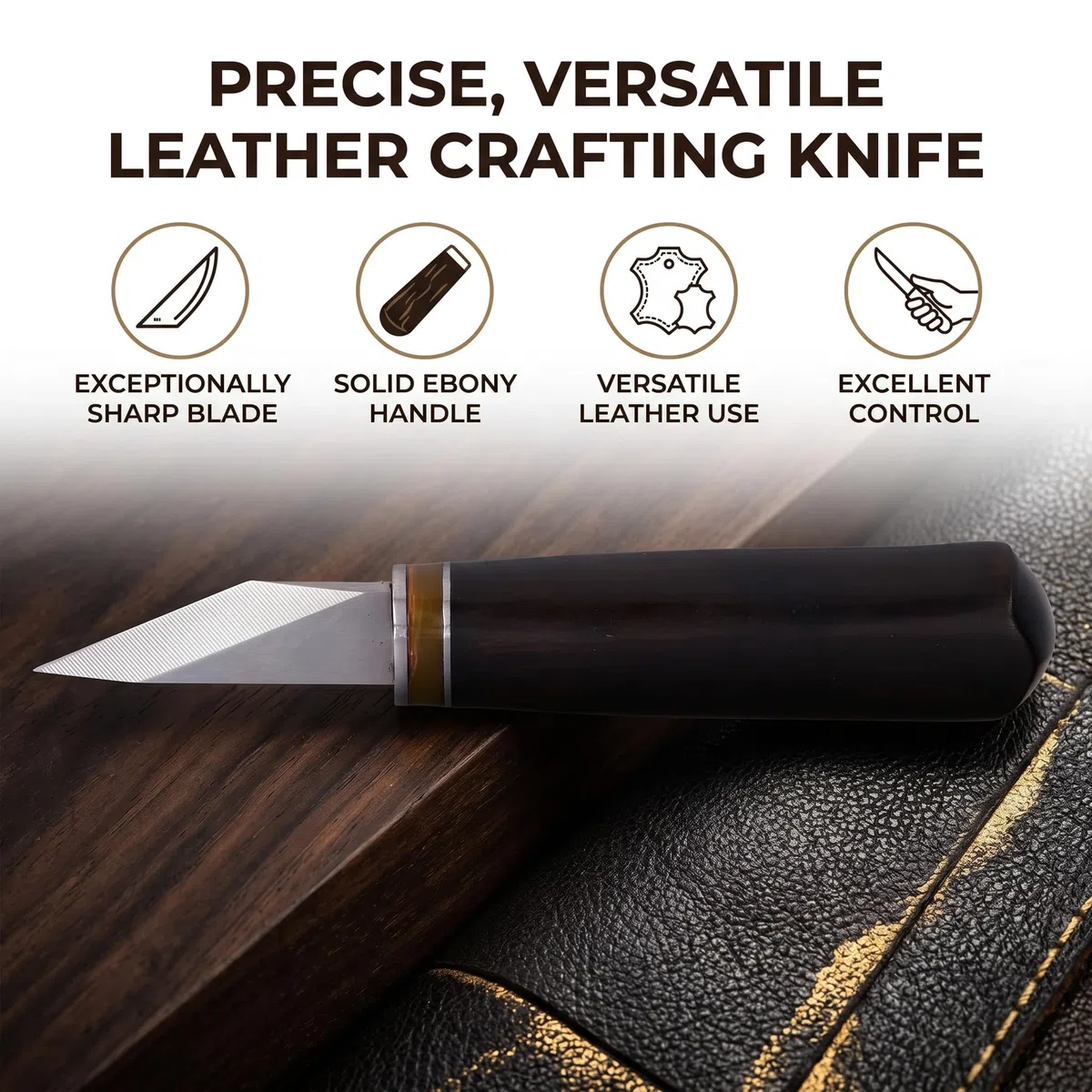 Coltello da Taglio per Pelle Professionale, Lama in Acciaio Inossidabile con Manico in Legno, Utensile da Taglio per Artigianato in Pelle Fai da Te, Skiver e Beveler per Cuoio