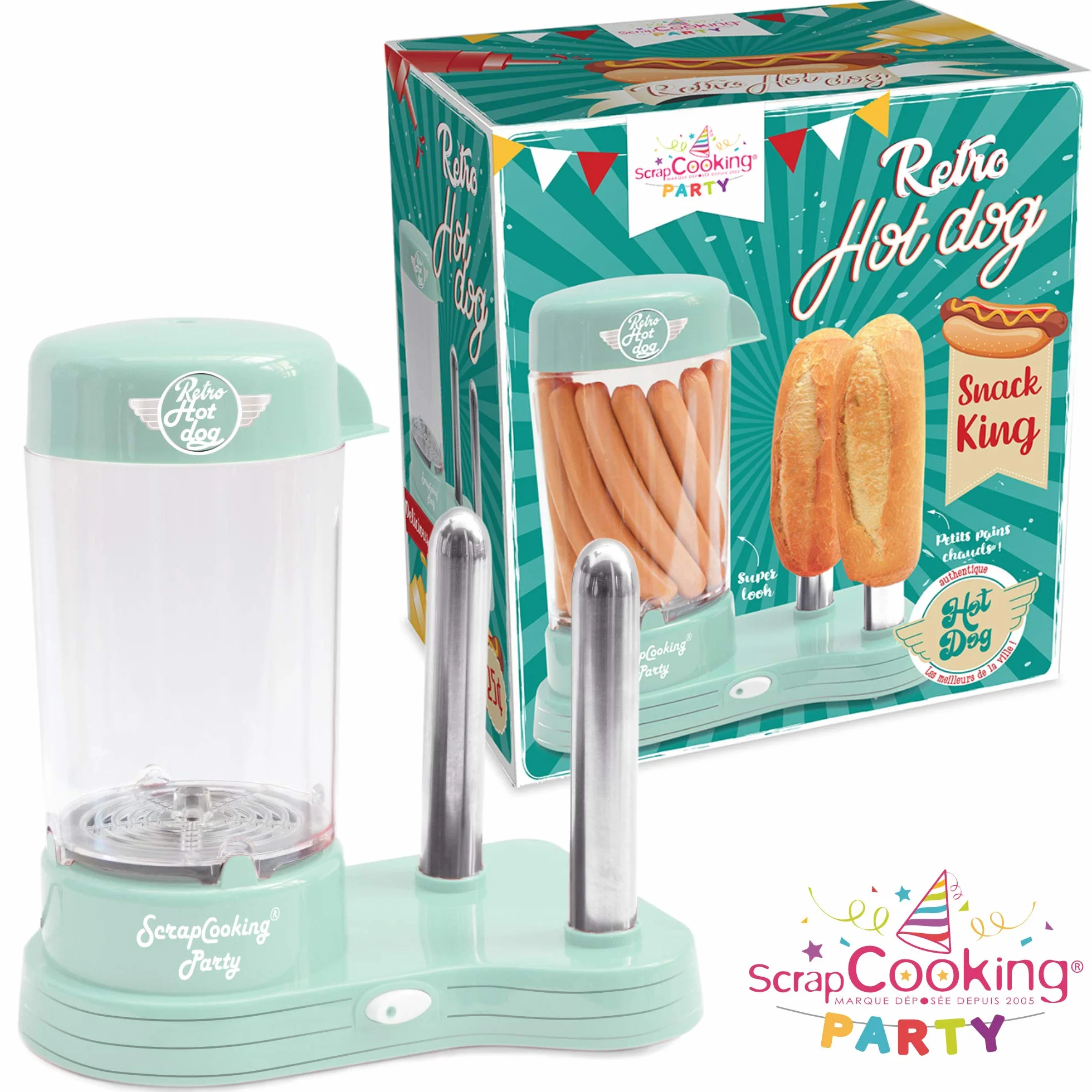 ScrapCooking - Macchina per Hot Dog - Cuoci Wurstel per Creare Veri Hotgog Americani - Capacità 12 Salsicce & 2 Panini, Stile Vintage Vintage per Serate Barbecue Feste Sagre - Verde
